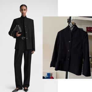 NWOT Toteme Style Minimalist Mandarin Collar Overlay Blazer - Black - Size 36